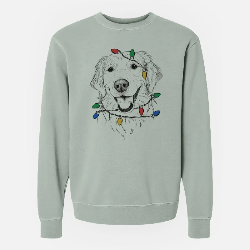 Christmas Lights Maple the Golden Retriever - Unisex Pigment Dyed Crew Sweatshirt Hoodie with Color Block Contrast Stylish