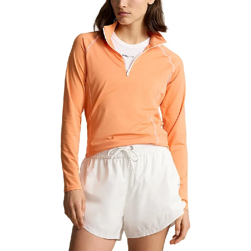 RLX Ralph Lauren Women's UV Jersey 1/4 Zip Pullover - Peach/Ceramic White Textured Knit Design