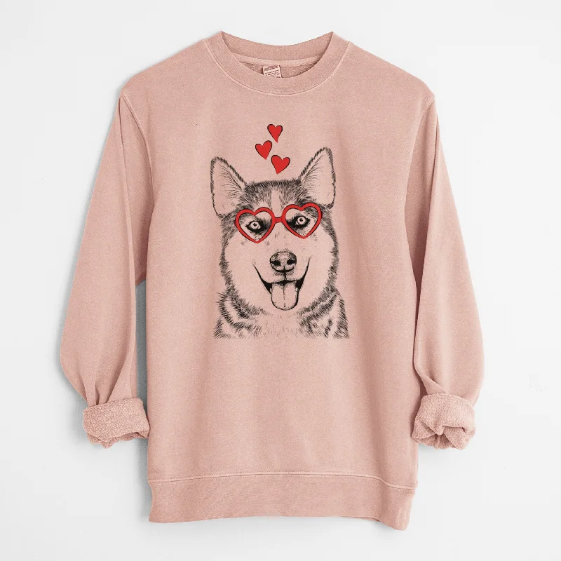 Valentine Sesi the Siberian Husky - Unisex Pigment Dyed Crew Sweatshirt Hoodie with Typography Text Message Valentine Sesi the Siberian Husky - Unisex Pigment Dyed Crew Sweatshirt Hoodie with Typography Text Message