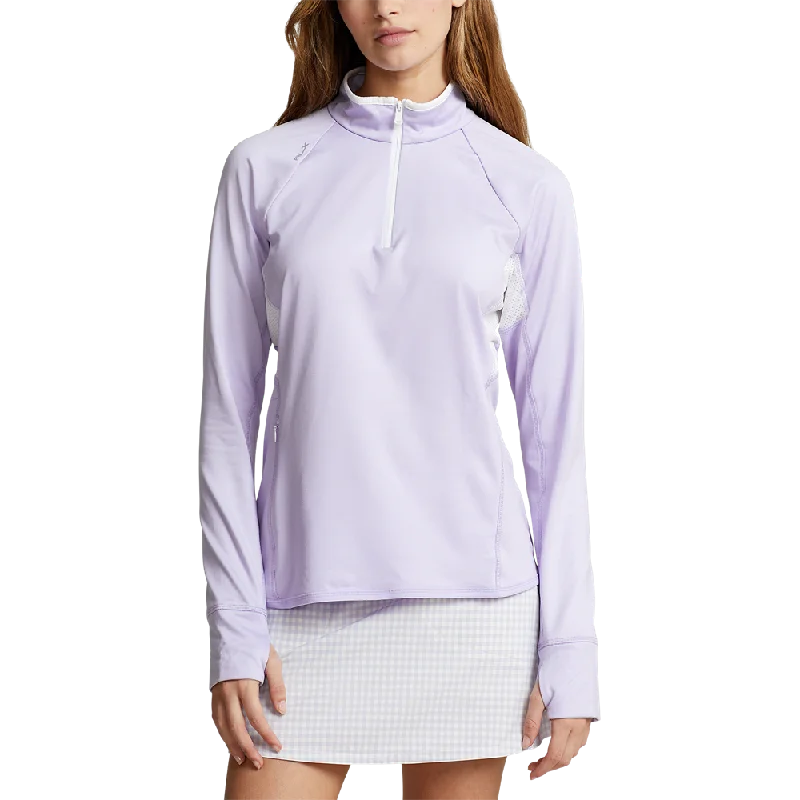 RLX Ralph Lauren Women's Jersey Quarter Zip Golf Pullover -  Flower Purple/White Scalloped Neck Pullover