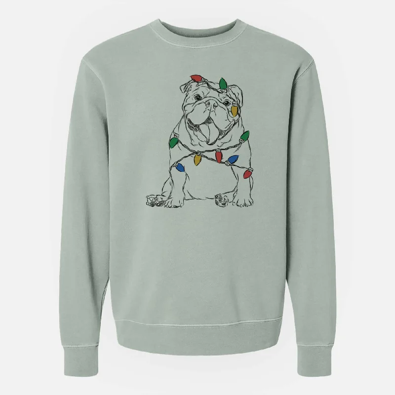 Christmas Lights Tank the English Bulldog - Unisex Pigment Dyed Crew Sweatshirt Hoodie with Hem Ribbing Snug Secure Christmas Lights Tank the English Bulldog - Unisex Pigment Dyed Crew Sweatshirt Hoodie with Hem Ribbing Snug Secure