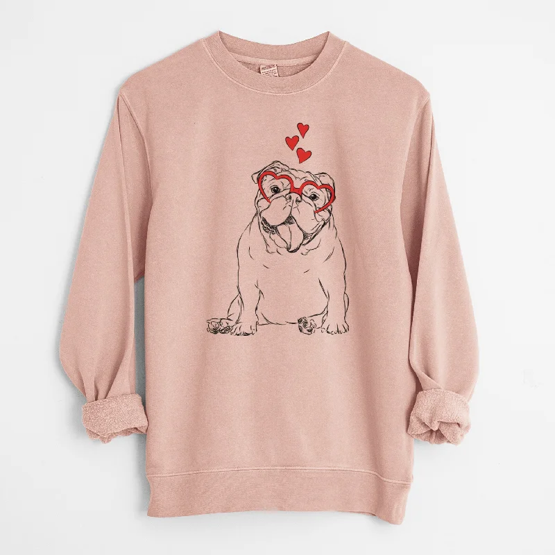 Valentine Tank the English Bulldog - Unisex Pigment Dyed Crew Sweatshirt Hoodie with Hem Raw Edge Edgy Unfinished Valentine Tank the English Bulldog - Unisex Pigment Dyed Crew Sweatshirt Hoodie with Hem Raw Edge Edgy Unfinished