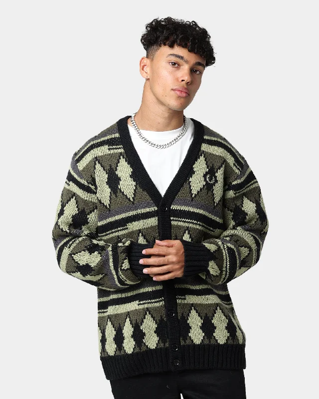 Fred Perry Chunky Jacquard Cardigan Sage Green Boxy Cardigan Fitted Cardigan A-Line