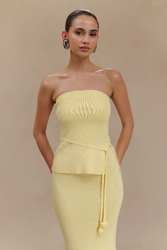 Keaton Strapless Rose Tie Knit Top - Lemon Polo Neck Knit Top