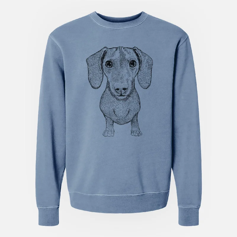 Bare Ernie the Mini Dachshund - Unisex Pigment Dyed Crew Sweatshirt Hoodie with Hood Adjustable Protection