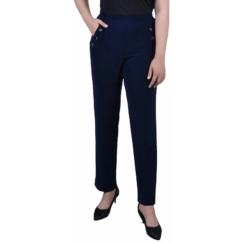 NY Collection Womens Petites High Waist Work Wear Trouser Pants Trousers Summer Linen