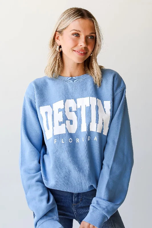 Blue Destin Florida Block Letter Sweatshirt Hoodie with Color Block Contrast Stylish Blue Destin Florida Block Letter Sweatshirt Hoodie with Color Block Contrast Stylish