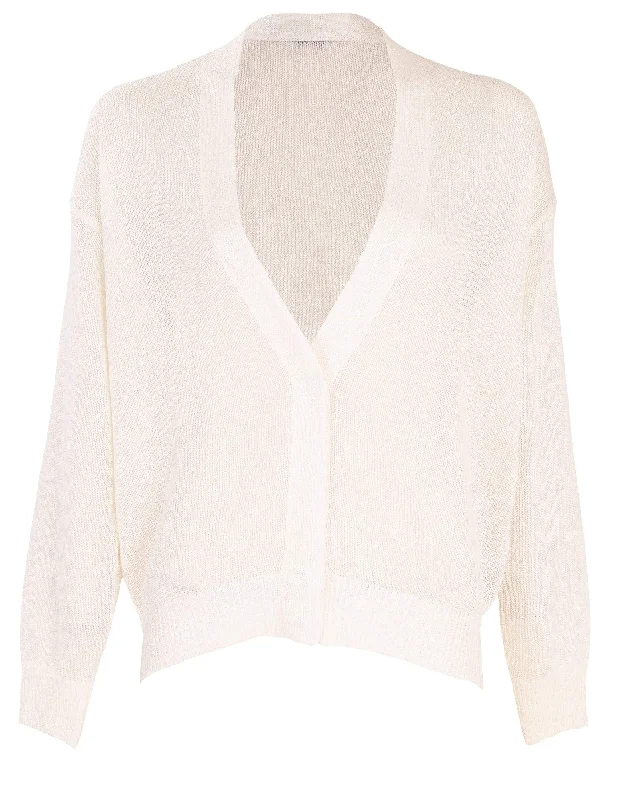 White Monili Collar Paillette Cardigan Iron Safe Non-Iron Wrinkle Free