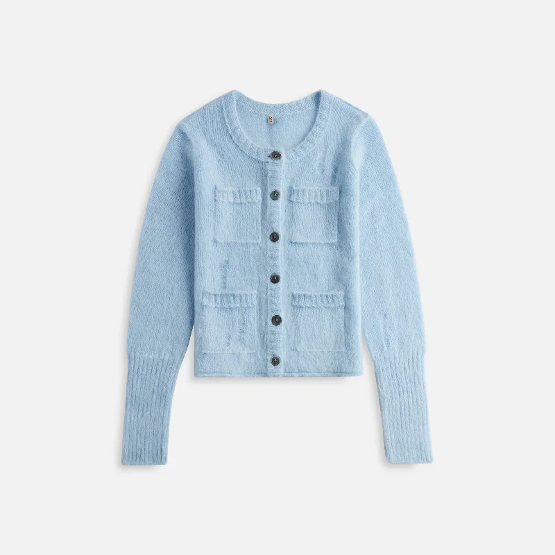 R13 Elongated Shrunken Crewneck Cardigan - Light Blue Layered Multi-layer Single Layer