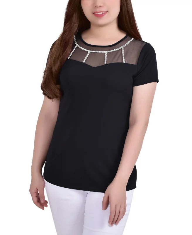 Petite Short Sleeve Crepe Knit Top Chic Knit Top