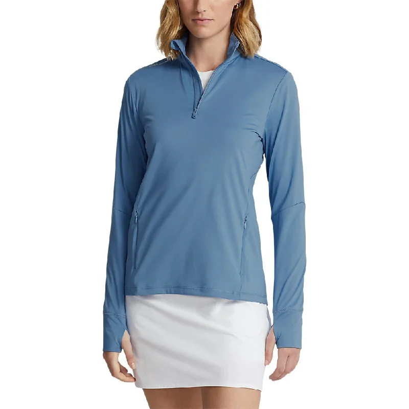 RLX Ralph Lauren Women's Stretch Jersey Quarter Zip Golf Pullover - Hatteras Blue Soft Wool Sweater