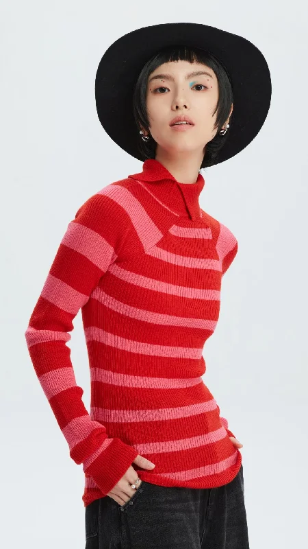 Asymmetric Striped Pullover Bolero Style Sweater