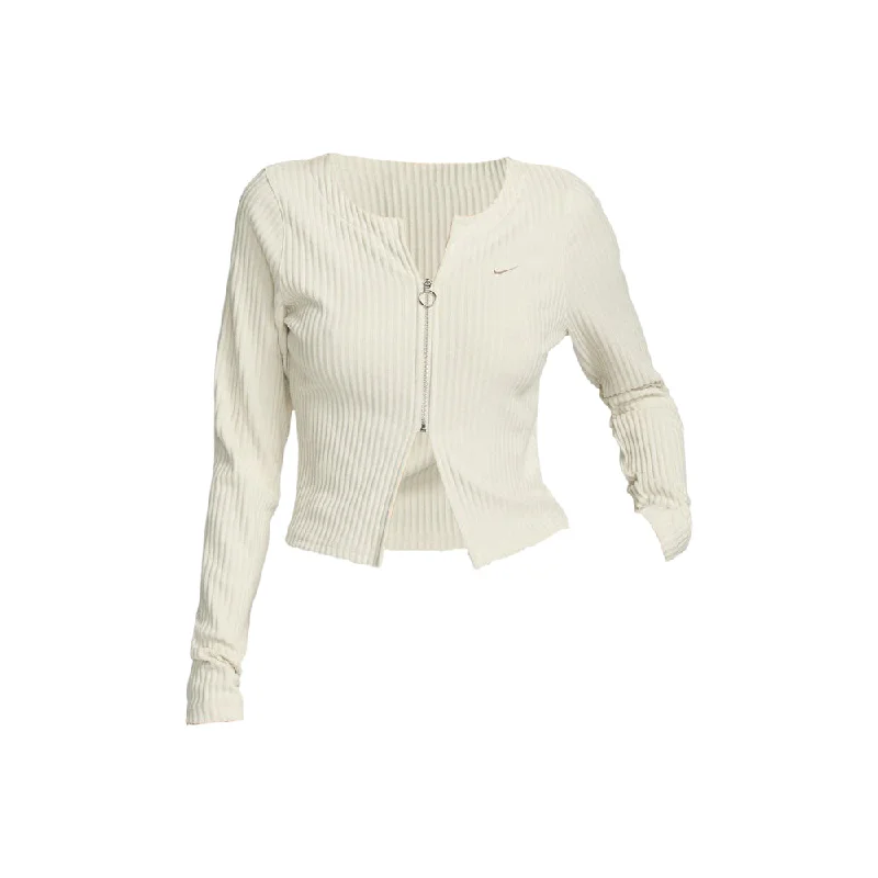 Women's Knit Rib FZ Cardigan (Light Orewood Brown/Sail) Transparent Opaque Sheer