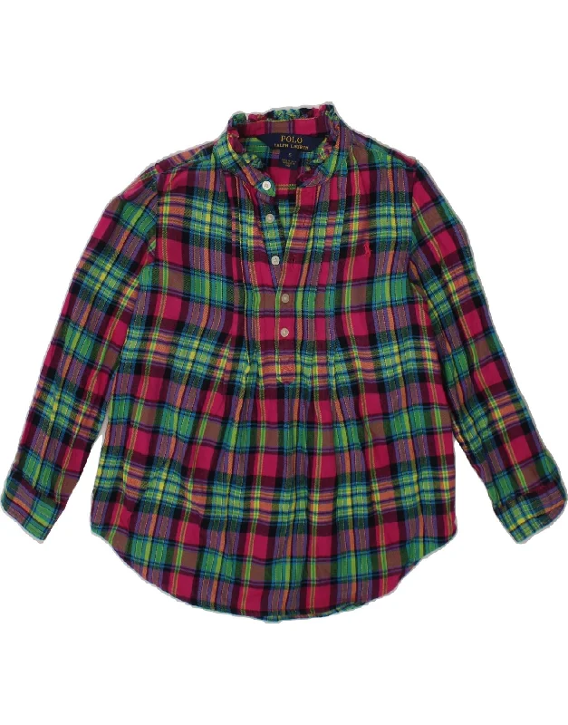 POLO RALPH LAUREN Girls Pullover Shirt 4-5 Years Multicoloured Check Box Sleeve Comfort