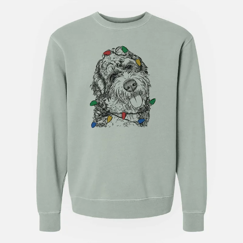 Christmas Lights Kaci the Bernedoodle - Unisex Pigment Dyed Crew Sweatshirt Hoodie with Slim Fit Tailored Modern Christmas Lights Kaci the Bernedoodle - Unisex Pigment Dyed Crew Sweatshirt Hoodie with Slim Fit Tailored Modern