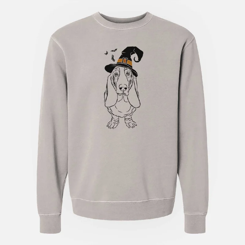 Witch Charlie the Basset Hound - Unisex Pigment Dyed Crew Sweatshirt Hoodie with Belted Waist Structured Tailored