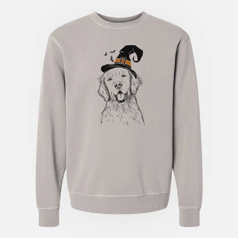 Witch Wallace the Golden Retriever - Unisex Pigment Dyed Crew Sweatshirt Hoodie with Applique Textured Unique Witch Wallace the Golden Retriever - Unisex Pigment Dyed Crew Sweatshirt Hoodie with Applique Textured Unique