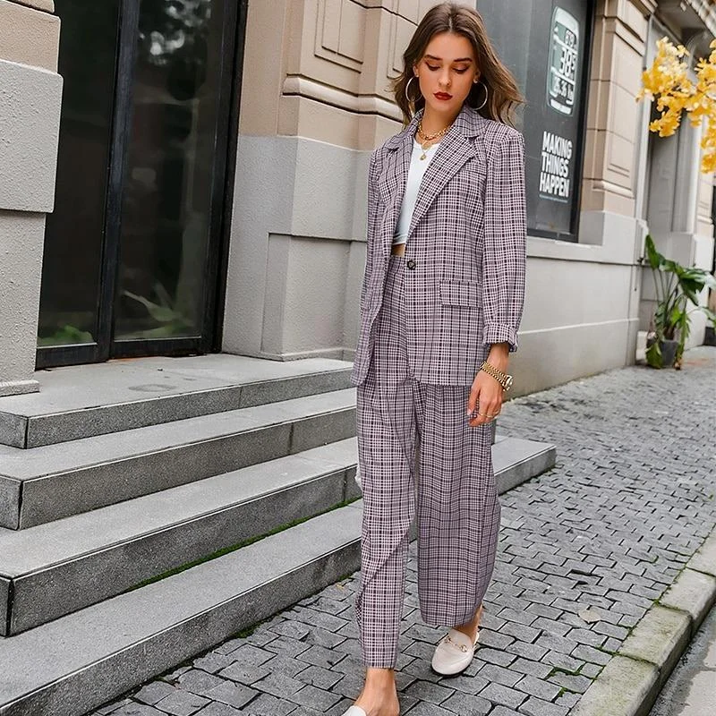 Elegant Plaid Two-piece Women Blazer Suit Casual Suit Blazer Set Chic High-End Women's Suit Elegant Plaid Two-piece Women Blazer Suit Casual Suit Blazer Set Chic High-End Women's Suit