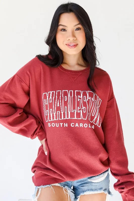 Maroon Charleston South Carolina Sweatshirt Hoodie with Snap Buttons Easy Quick