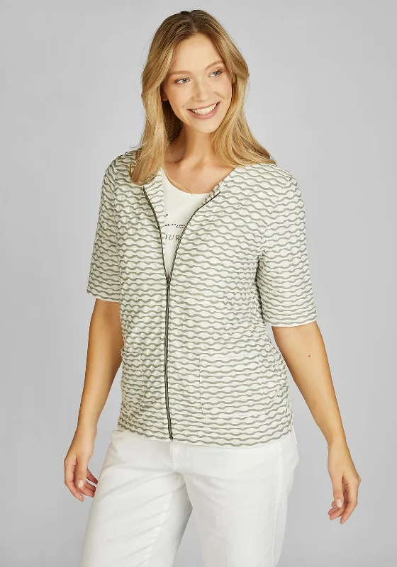 Rabe Vest & Cardigan Twinset, White & Khaki Mesh Fabric Canvas Fabric Denim Fabric