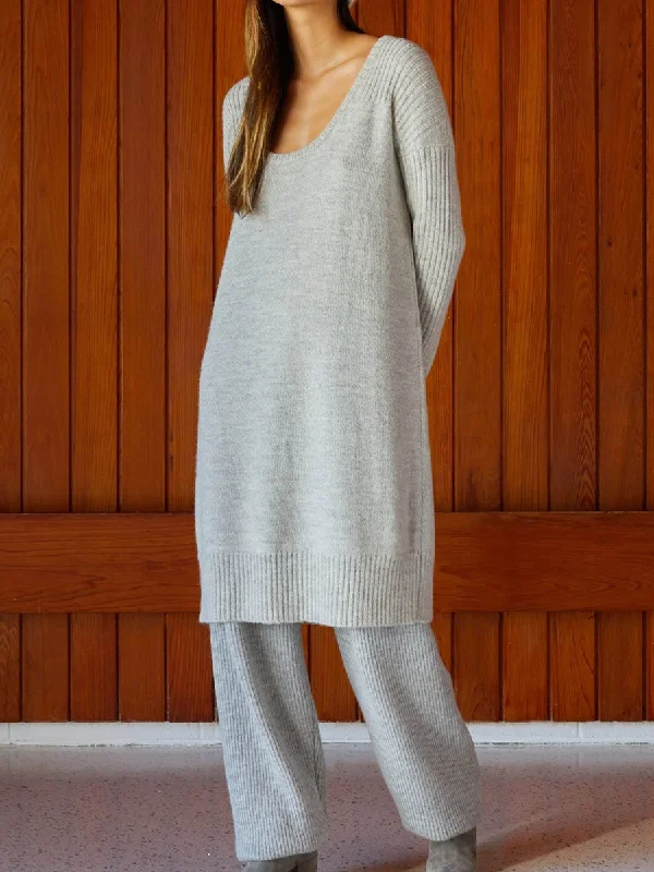 Solid Color V-neck Loose Casual Long Sleeve Top Trousers Knitted Two-piece Suit Trousers Exclusive Limited