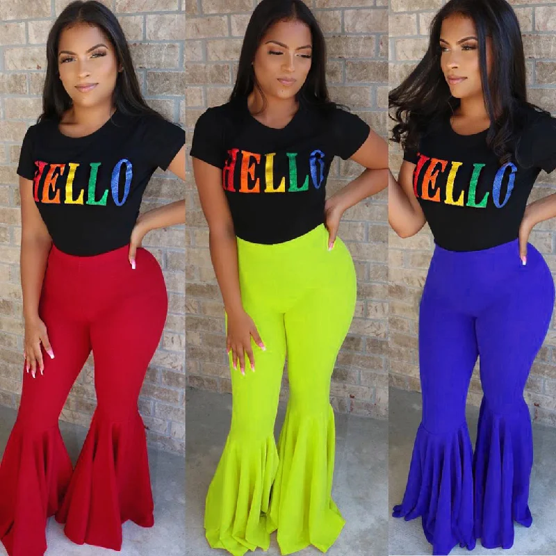 WN501256 Winter casual High Waist Solid Stretch flares pants Women's plus size Ruffle pants & trousers Trousers Review Highly WN501256 Winter casual High Waist Solid Stretch flares pants Women's plus size Ruffle pants & trousers Trousers Review Highly