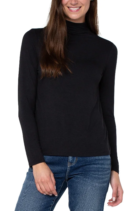 MOCK NECK LONG SLEEVE KNIT TOP Scoop Neck Knit Tee