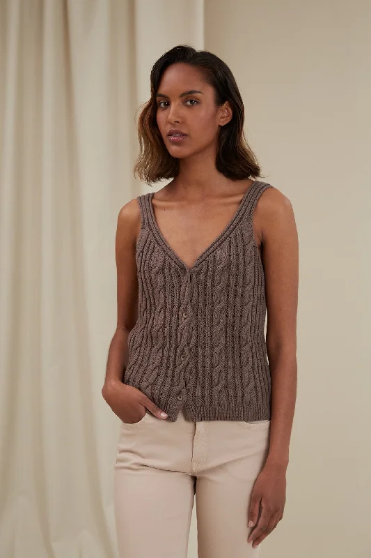 Cathy Knit Top Taupe Festive Knit Tee