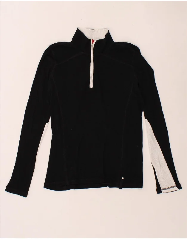 RALPH LAUREN Womens Zip Neck Pullover Tracksuit Top UK 12 Medium Black Button Front Sweater