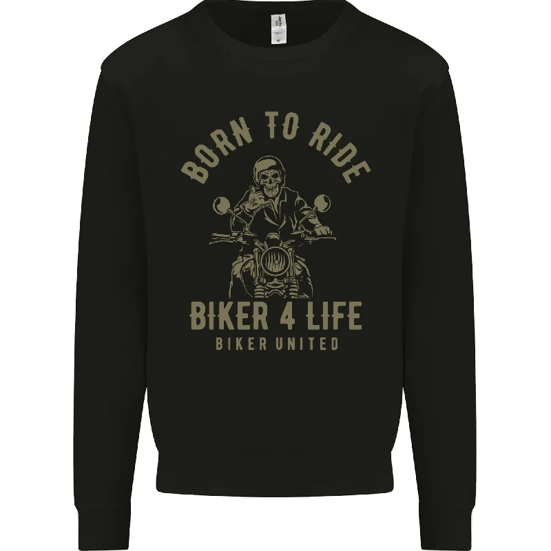 Biker 4 Life Motorbike Motorcycle Skull Mens Sweatshirt Jumper Hoodie with Button Classic Timeless