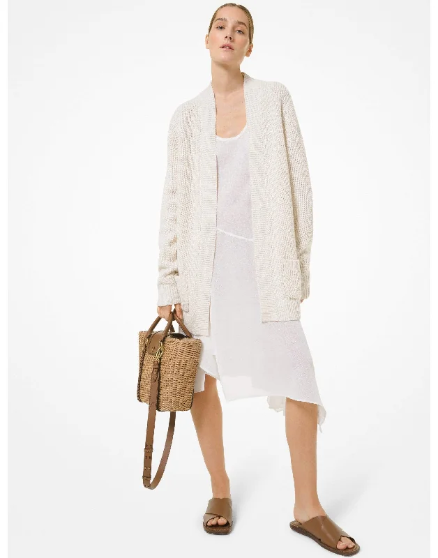 Cashmere and Linen Blend Shaker Cardigan Ribbed Striped Patterned
