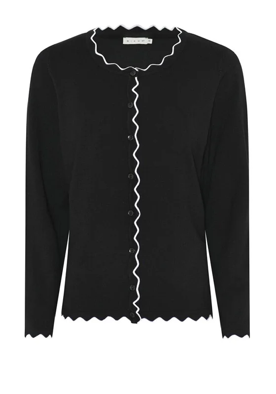 Micha Contrast Trim Fine Knit Cardigan, Black Mesh Cardigan Canvas Denim