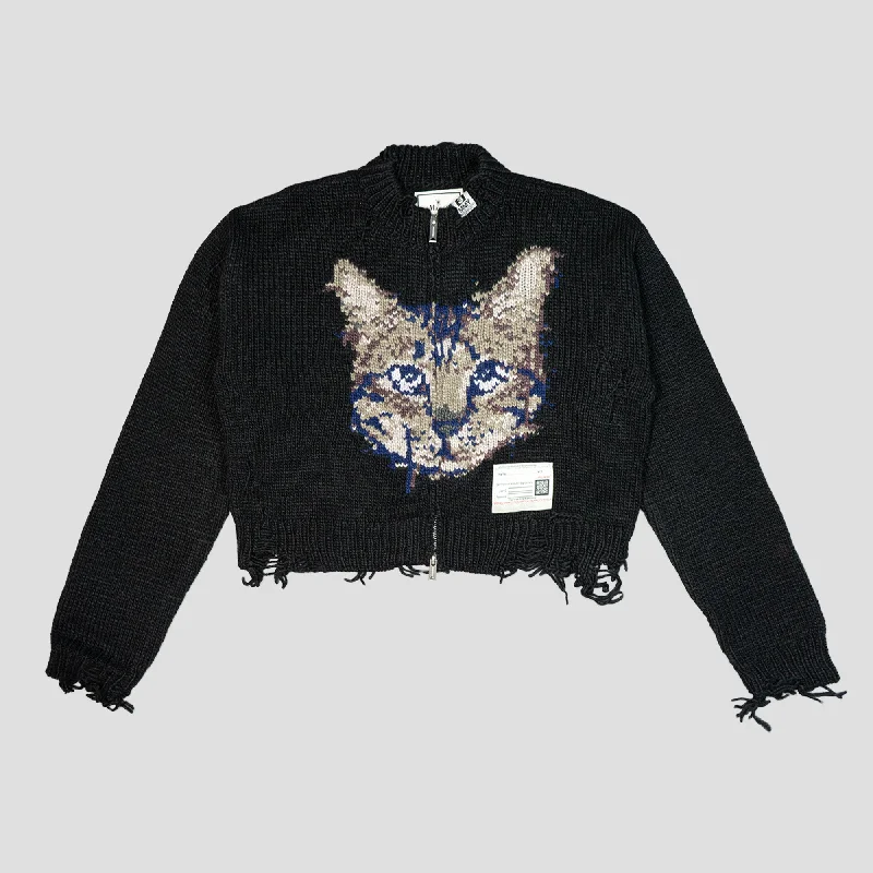 CAT KNIT CARDIGAN Print Jacquard Patchwork