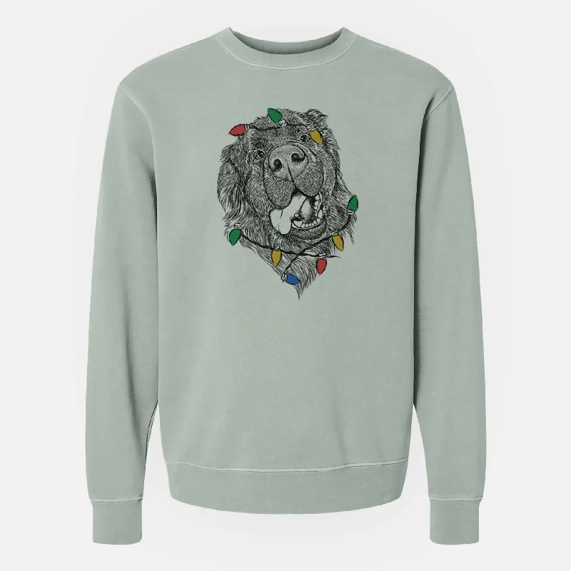 Christmas Lights Tuna the Newfoundland - Unisex Pigment Dyed Crew Sweatshirt Hoodie with Drawstring Waist Adjustable Fitted Christmas Lights Tuna the Newfoundland - Unisex Pigment Dyed Crew Sweatshirt Hoodie with Drawstring Waist Adjustable Fitted