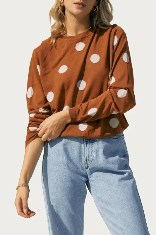 Polka-Dot Intarsia Knit Top In Camel/off White Elegant Knit Top