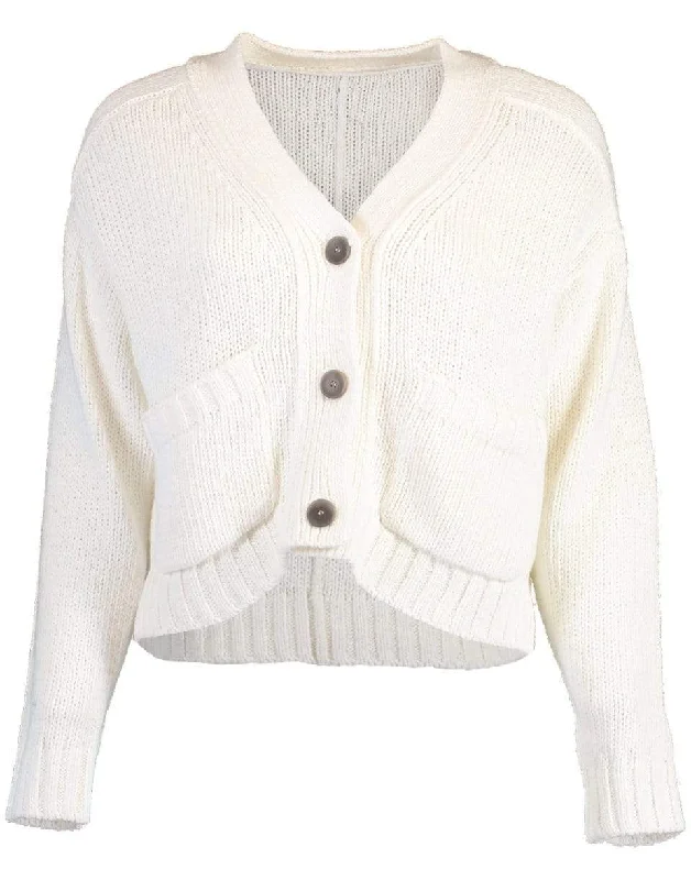 Cropped Linen Button Front Cardigan Fitted Slim Tailored