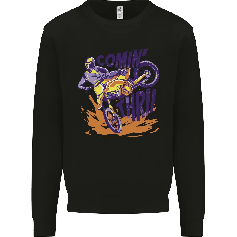 Comin Thru Motocross Dirt Bike MotoX Mens Sweatshirt Jumper Hoodie with Hem Applique Textured Unique Comin Thru Motocross Dirt Bike MotoX Mens Sweatshirt Jumper Hoodie with Hem Applique Textured Unique