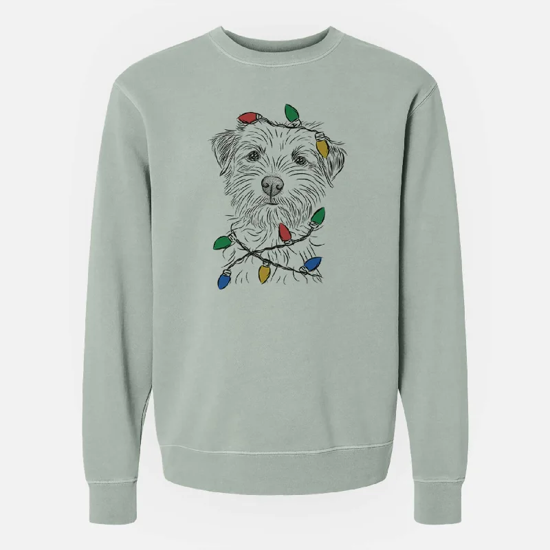 Christmas Lights Benjamin the Border Terrier - Unisex Pigment Dyed Crew Sweatshirt Zip Hoodie Drawstring Kangaroo Pocket