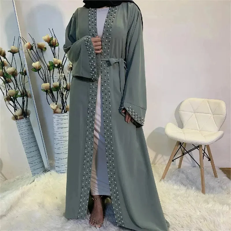 Beaded Arab  Lace Up Cardigan Robe Machine Wash Dry Clean Hand Wash