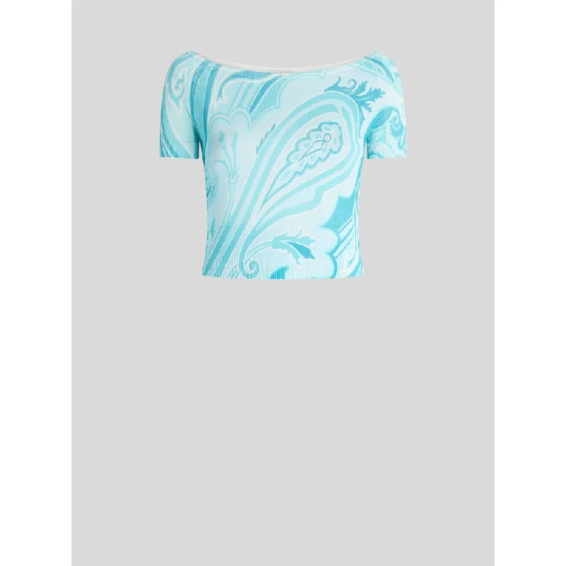 Paisley Pattern Knit Top Daily Wear Knit Tee