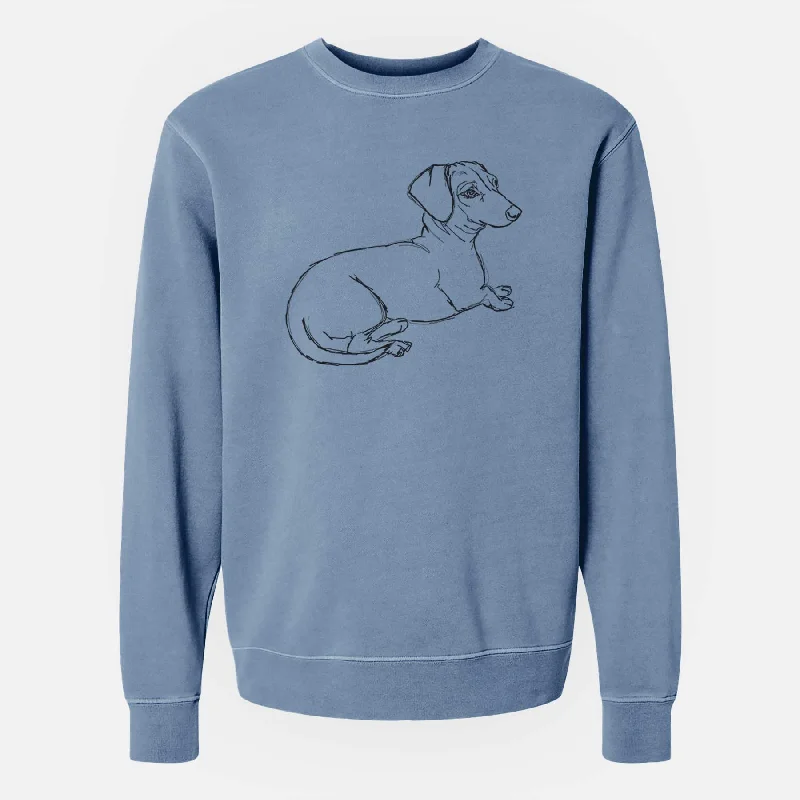 Doodled Bambi the Dachshund - Unisex Pigment Dyed Crew Sweatshirt Hoodie with Emblem Brand Identity