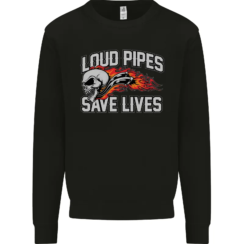 Biker Loud Pipes Saves Lives Motorcycle Mens Sweatshirt Jumper Hoodie with Button Classic Timeless