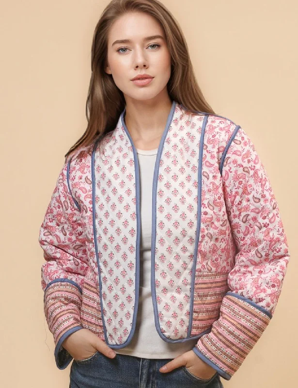 Ladies Reversible Floral Cotton Padded Jacket SKT4663 Wool Jacket Cashmere Jacket Tweed Jacket