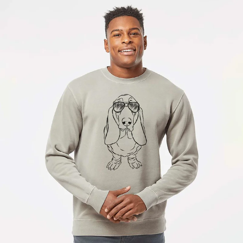 Aviator Charlie the Basset Hound - Unisex Pigment Dyed Crew Sweatshirt Hoodie with Belted Waist Structured Tailored Aviator Charlie the Basset Hound - Unisex Pigment Dyed Crew Sweatshirt Hoodie with Belted Waist Structured Tailored