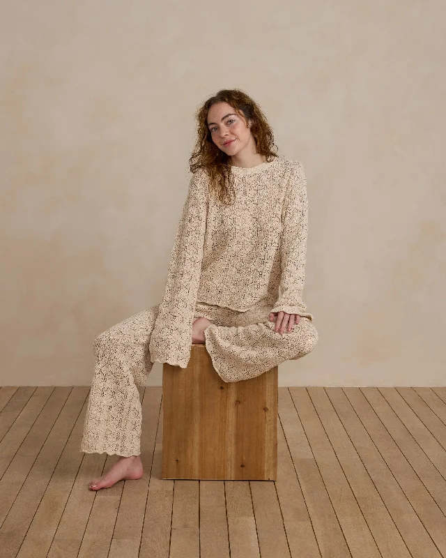 Crochet Knit Pullover | Natural Sheath Sleeve Elegant