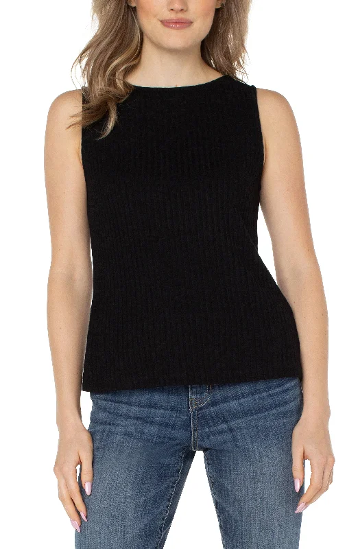 SLEEVELESS BOAT NECK RIB KNIT TOP Cotton Knit Shirt