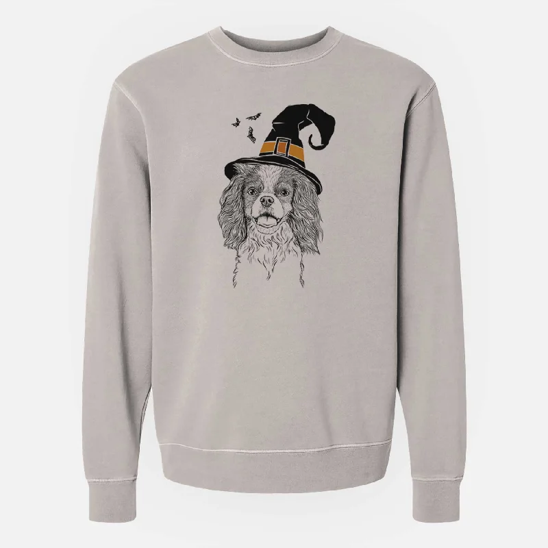 Witch Poppy the Cavalier King Charles Spaniel - Unisex Pigment Dyed Crew Sweatshirt Hoodie with Embroidery Detailed Premium Witch Poppy the Cavalier King Charles Spaniel - Unisex Pigment Dyed Crew Sweatshirt Hoodie with Embroidery Detailed Premium