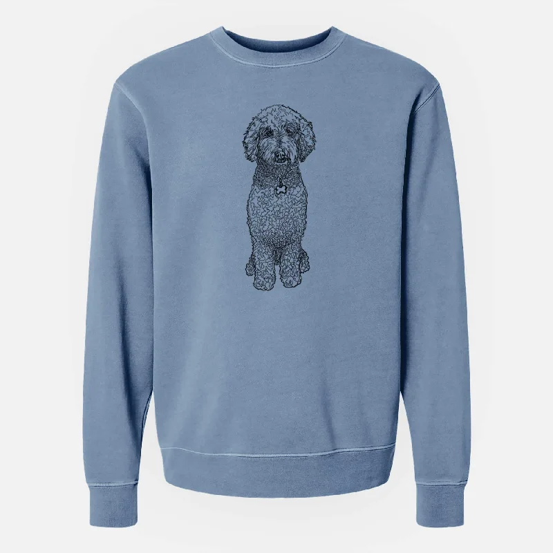 Doodled Zoe the Standard Poodle - Unisex Pigment Dyed Crew Sweatshirt Hoodie with Pattern Geometric Abstract