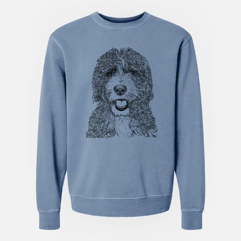 Bare Bash the Bernedoodle - Unisex Pigment Dyed Crew Sweatshirt Hoodie with Hem Applique Textured Unique