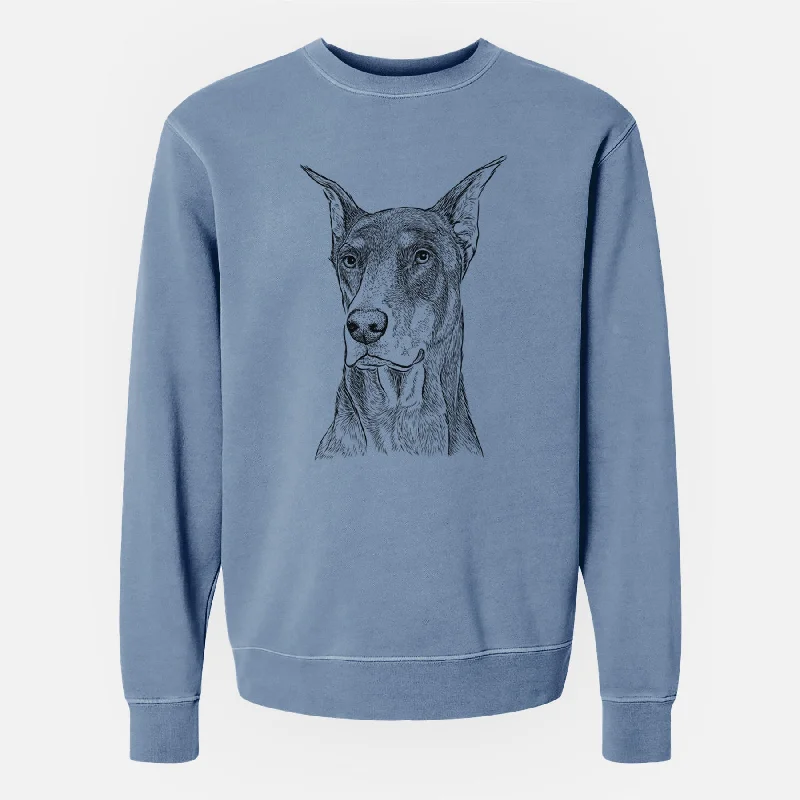 Bare RJ the Doberman Pinscher - Unisex Pigment Dyed Crew Sweatshirt Hoodie with Exposed Zipper Edgy Industrial